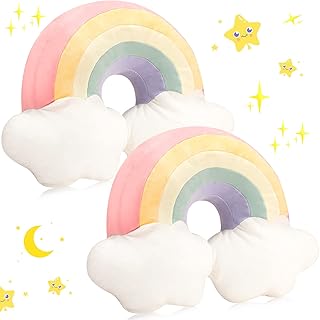 Queekay 2 Pcs 21 Inch Rainbow Shaped Pillow Home Decorative Cloud Pillow Lovely Stuffed Kid Pillow Soft Throw Pillows for Girls and Boys Friends Gifts Bedroom Resting Room Decorationsï¼ˆPinkï¼‰