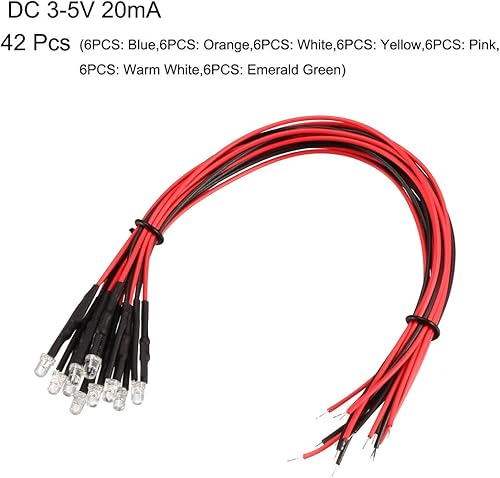 Miniatura 2 de uxcell 42pcs Color Mixto 0.118 in LED precableado luz DC3-5V 7.9 in pre cableado LED