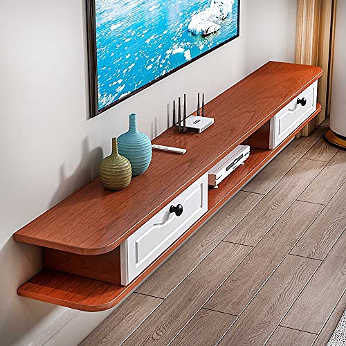 Meuble TV suspendu bois massif salon l Support décodeur et console de rangement