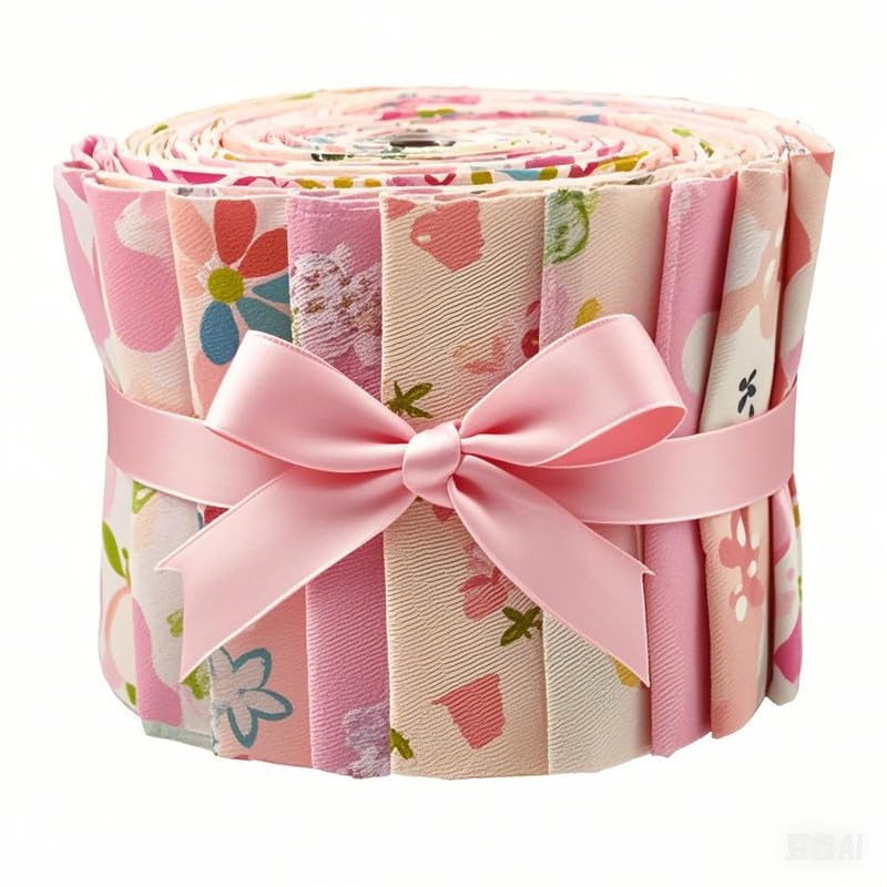 CraftsFabrics Rollo de tela precortada con estampado floral rosa de 6,5 x 50 cm de ancho, 40 piezas, 100 % algodón, para acolchar, álbumes de recortes, costura, manualidades, patchwork