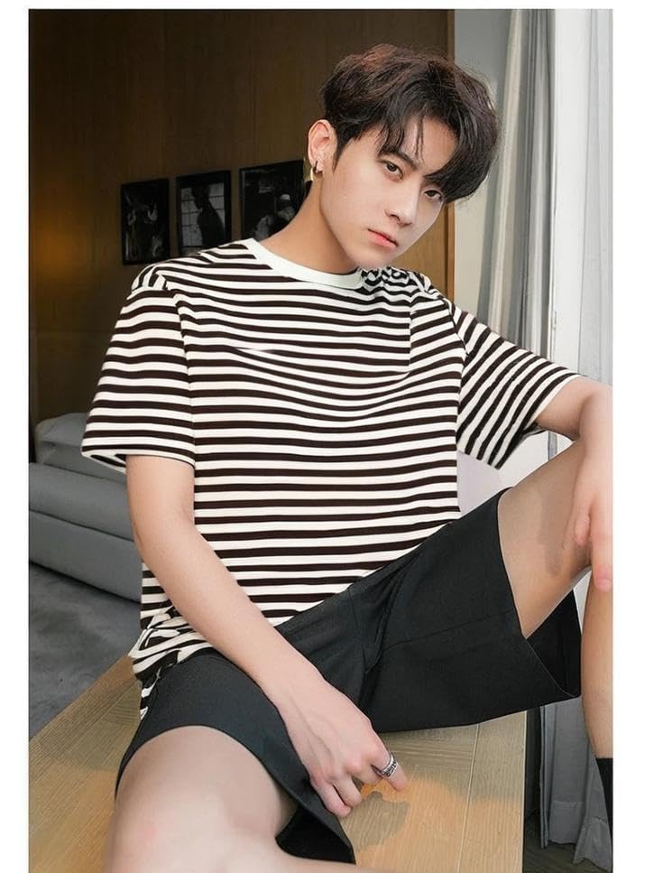 Image of Mack Jonney Oversized | Loose Fit | Half Sleeves 100% Cotton Round Neck Striped T-Shirt for Men-MACK640558