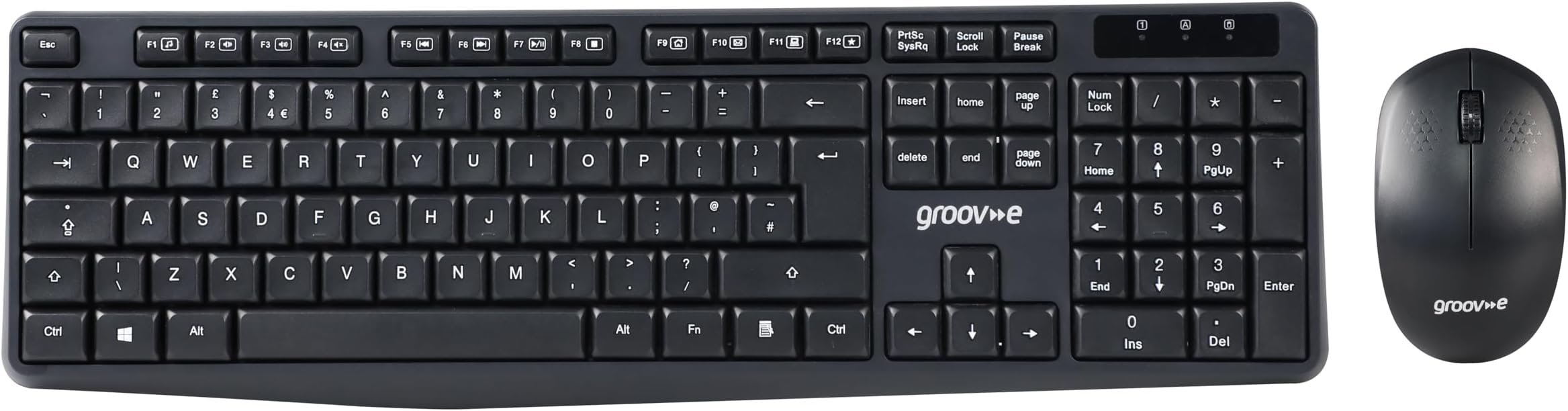 Groov-e Wireless Keyboard and Mouse Combo - Computer Accessories for Laptops and PCs, Ergonomic Design, Silent Keys, 2.4G Wireless Connection, Compact Mouse, Qwerty Keyboard - Black