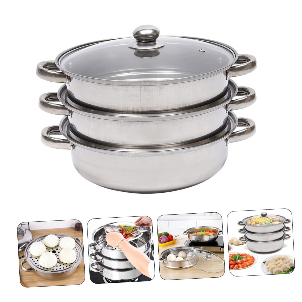 Vaporera Olla de Triple 28cm para Capa Acero Inoxidable Cocina