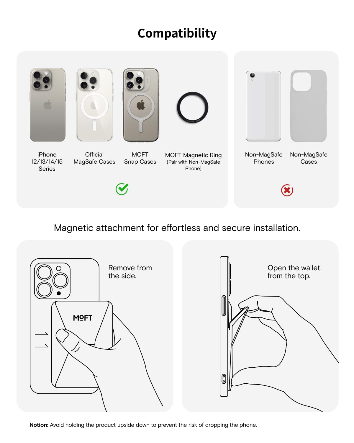 MOFT Magnetischer Wallet Ständer Kartenhalter für iPhone 17/16/15/14/13/12 Serie Kompatibel mit MagSafe, MOVAS Magnetischer Handy-Ständer aus Vegan-Leder mit 3 Betrachtungswinkeln, 2 Karten, Schwarz