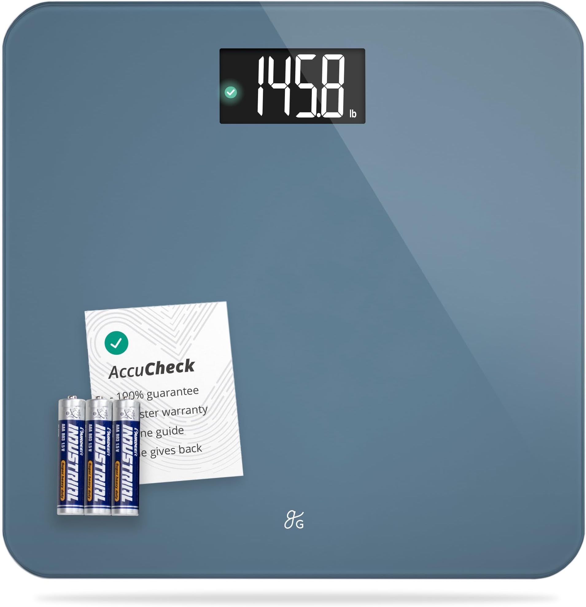 AccuCheck Scale for Body Weight, Bathroom Scale, Designed in St Louis, Stone Blue