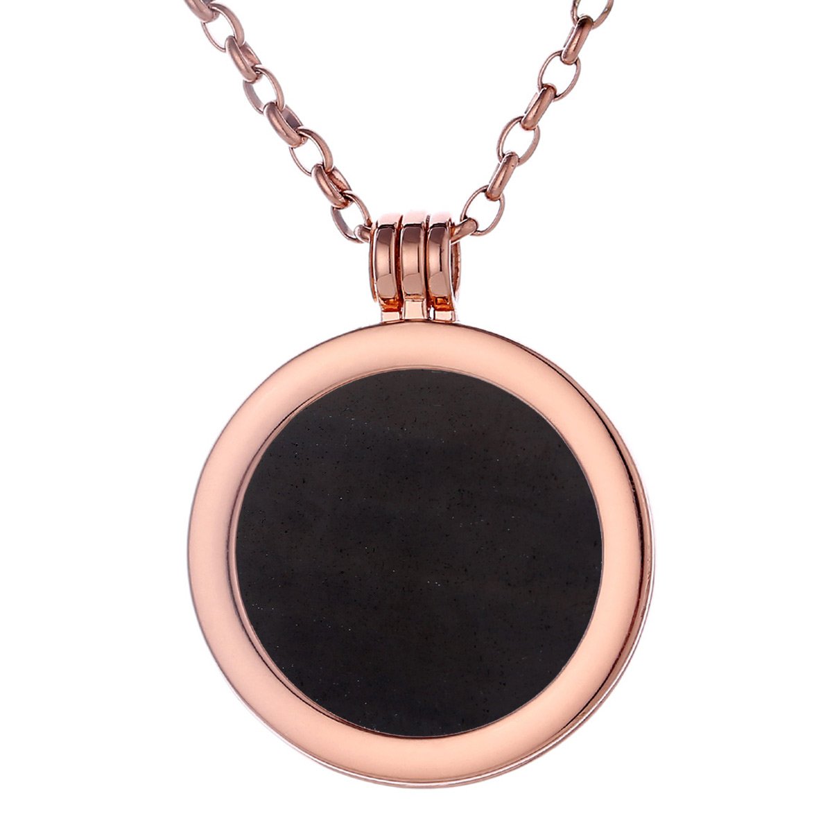 Morella Collana Donna 70 cm Acciaio Inossidabile Oro Rosa con Coins Moneta amuleto Ciondolo Chakra Rotondo 33 mm Gemma Pietra preziosa Ossidiana Nera in Sacchetto di Velluto