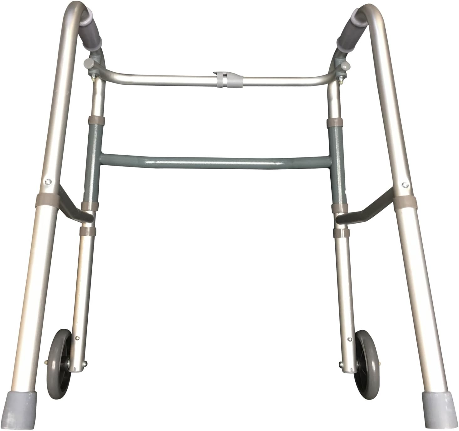 Adjustable Single-Release Folding Walker with Wheels, Grey (with Wheels), Adult Size Single Release