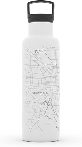 Miniatura 212 de Well Told Botella de agua aislada con mapa de Washington DC grabado, botella de acero inoxidable grabada (21 onzas, blanco) botella aislada de mapa