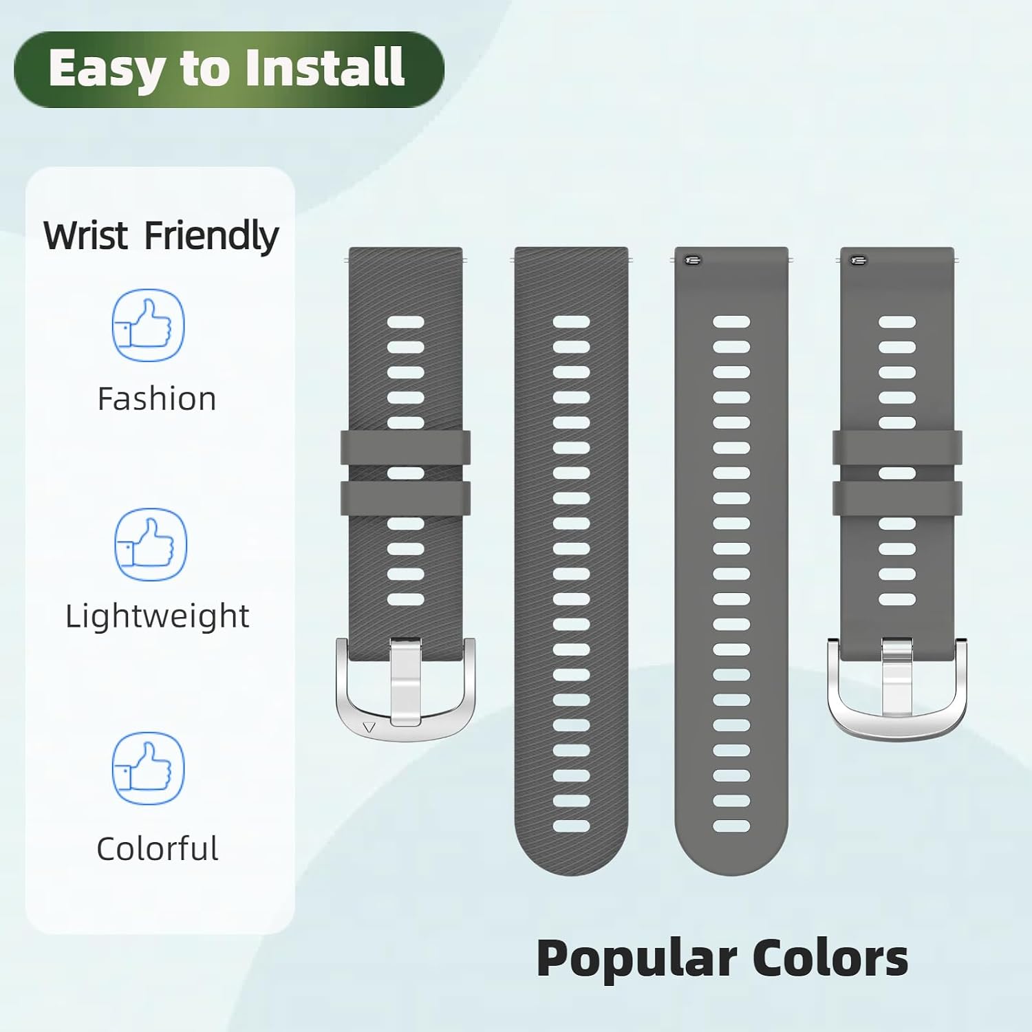 3 Pack Compatible with Garmin Forerunner165 / Forerunner 168 / Forerunner 245 / forerunner 645 Watch Band,20mm Soft Silicone Replacement Bands Waterproof Sport Wristbands image 5
