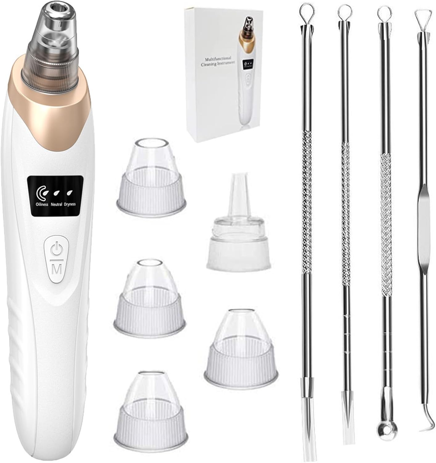 Blackhead Remover Vacuum with 3 Suction Power Modes Blackhead Remover Tool with 5 Suction Heads & Acne Needle Kit, Pore Vacuum Cleaner for Face Blackhead Extractor Whitehead Remover