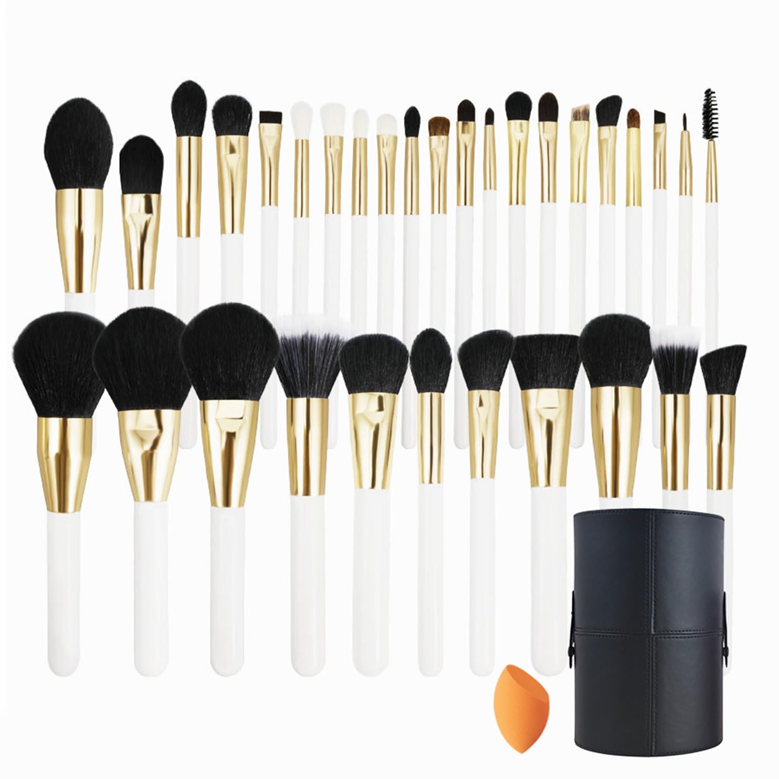 Reise Makeup Pinsel Set - 32er Premium Synthetik Pinselset mit Halter für Lidschatten,Foundation,Puder und Rouge für unterwegs