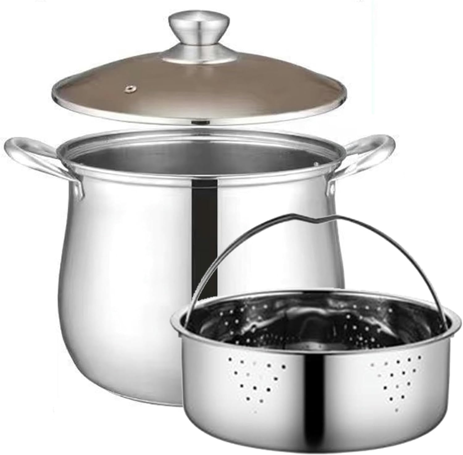 Stainless Steel Seafood Vegetable Steamer Pot with Inner steamer and Tempered Glass Lid – 6.7/8.6/10.9Qt Dim Sum Cookware Steamer for Kitcken Cooking Tool Kitchen Cookware