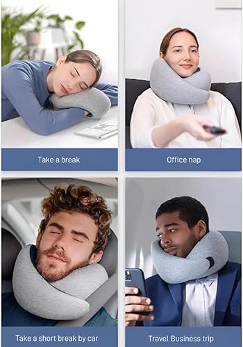 Miniatura 6 de RIYES Almohada de viaje, espuma viscoelástica en forma de U, almacenamiento de caracol de viaje de 360 grados, cómoda almohada para dormir, almohada