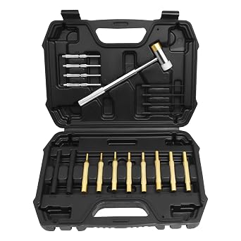 Punch Set, Roll Pin Punch Set Including Punches and Hammer, Mechanical Repair Tool, with Organizer Storage Box Gold Punches