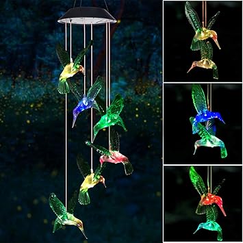 SIX FOXES Wind Chime, Solar Hummingbird Wind Chimes Outdoor/Indoor,Birthday Gifts for Mom Grandma,Mother Outdoor Decor,Yard Decorations,Memorial Wind Chimes,Mom's Best Gifts,