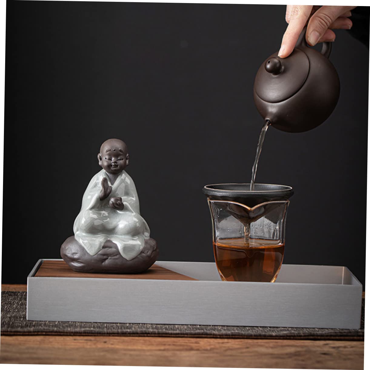 Infusor de Té de Cerámica Negro, 1 Juego, Estatua Buda