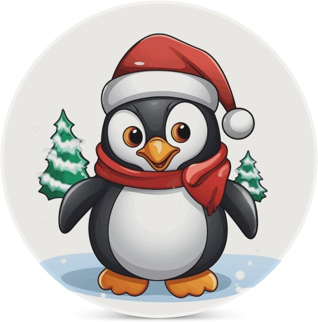 Christmas Penguin Coaster with Cork Base Drink Coasters for Coffee Table Decor Modern Cup Coasters with Non-Slip & Heat-Resistant Cute Ceramic Table Coaster for Home Dining