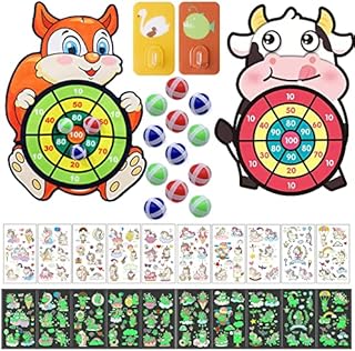 2 Pack Kids Dart Board Set, Velcro Dart Board Games with 12 Sticky Balls, Foldable Kids Indoor Outdoor Party Tossing Game Toys Gifts Christmas Stocking Stuffers for Boys Girls + 10x Luminous Tattoos