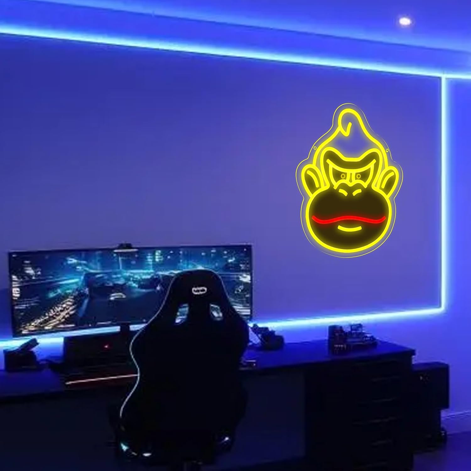 Retro Gorilla Neon Sign, Classic Game Character Inspired LED Light, Game Room Wall Decor, Man Cave Lighting for Gamer Bedroom, Retro Gaming Gift