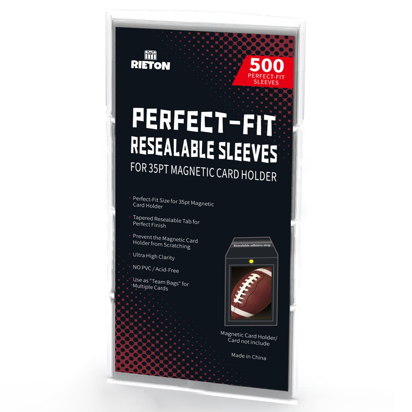 Rieton Resealable Team Bags For 55-75PT Magnetic Card Holders - 500 Pack Of Exact Fit Sleeves