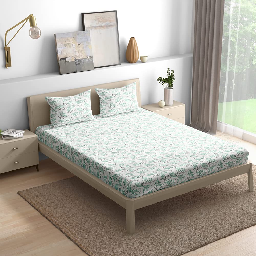 Wakefit Cotton Fitted Bedsheet | 200 TC Elastic Fitted Sheet, Queen Bed Bedsheet with 2 Pillow Covers | Somerset - 78x60 inches
