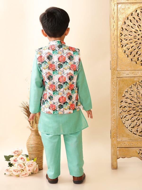 Superminis Boys Cotton Printed Gota Work Kurta Pyjama with Jacket Ethnic Wear Set