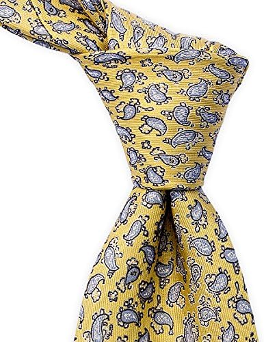 Yellow Silk Tie with Gray Jacquard Paisley Pattern The Carlton Tie