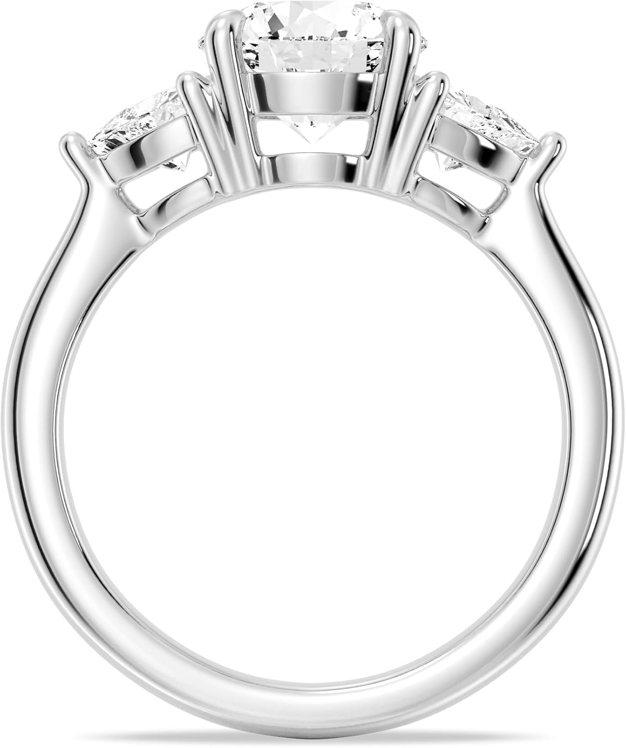 MSBLUE® 3ct Three Stone Moissanite Engagement Ring, D Color VVS1 Round Cut Center with Triangular Side Stones, S925 Sterling Silver, Rhodium Finish - Image 4