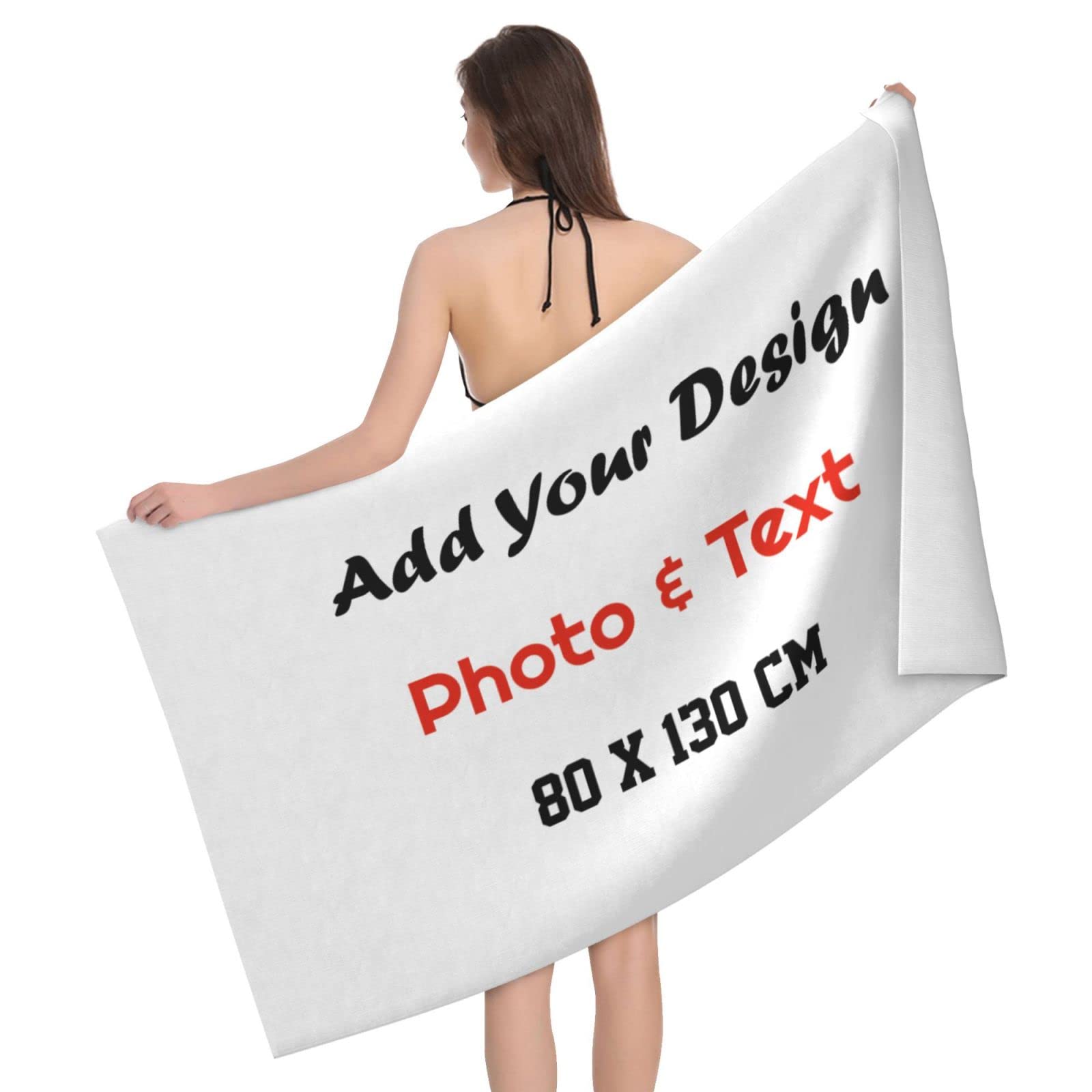 Personalised Photo Towels Custom Beach Towel for Adults Women Men Couples Teen Boys Girls Extra Large 80x130cm Swimming Towel, Customised Oversized Soft Microfiber Bathroom Towels with Picture Text