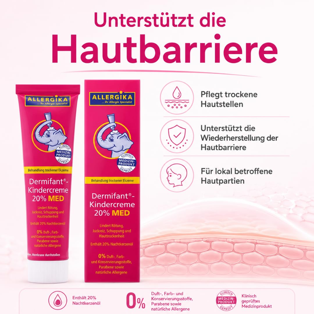 Kindercreme 20% MED 100 ml I mit Pharma Perle Duschgel (3x) | Kortisonfreie Ekzempflege mit 20 % Nachtkerzenöl bei Schuppung, Juckreiz und Hauttrockenheit für Babys und Kinder