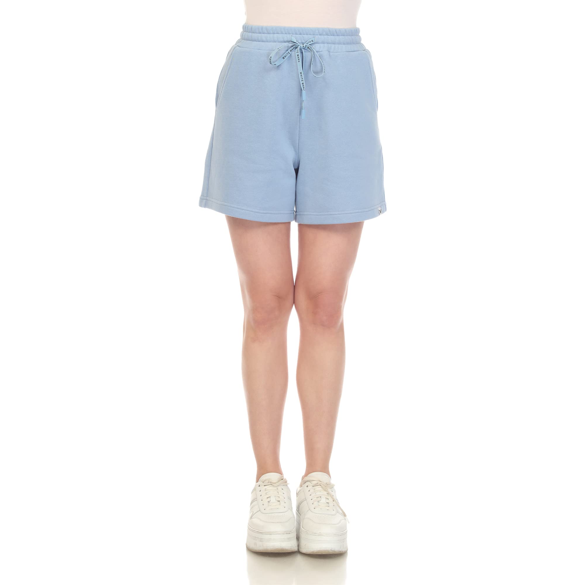 white mark Women's Super Soft Drawstring Waistband Longline Sweat Shorts Denim Blue