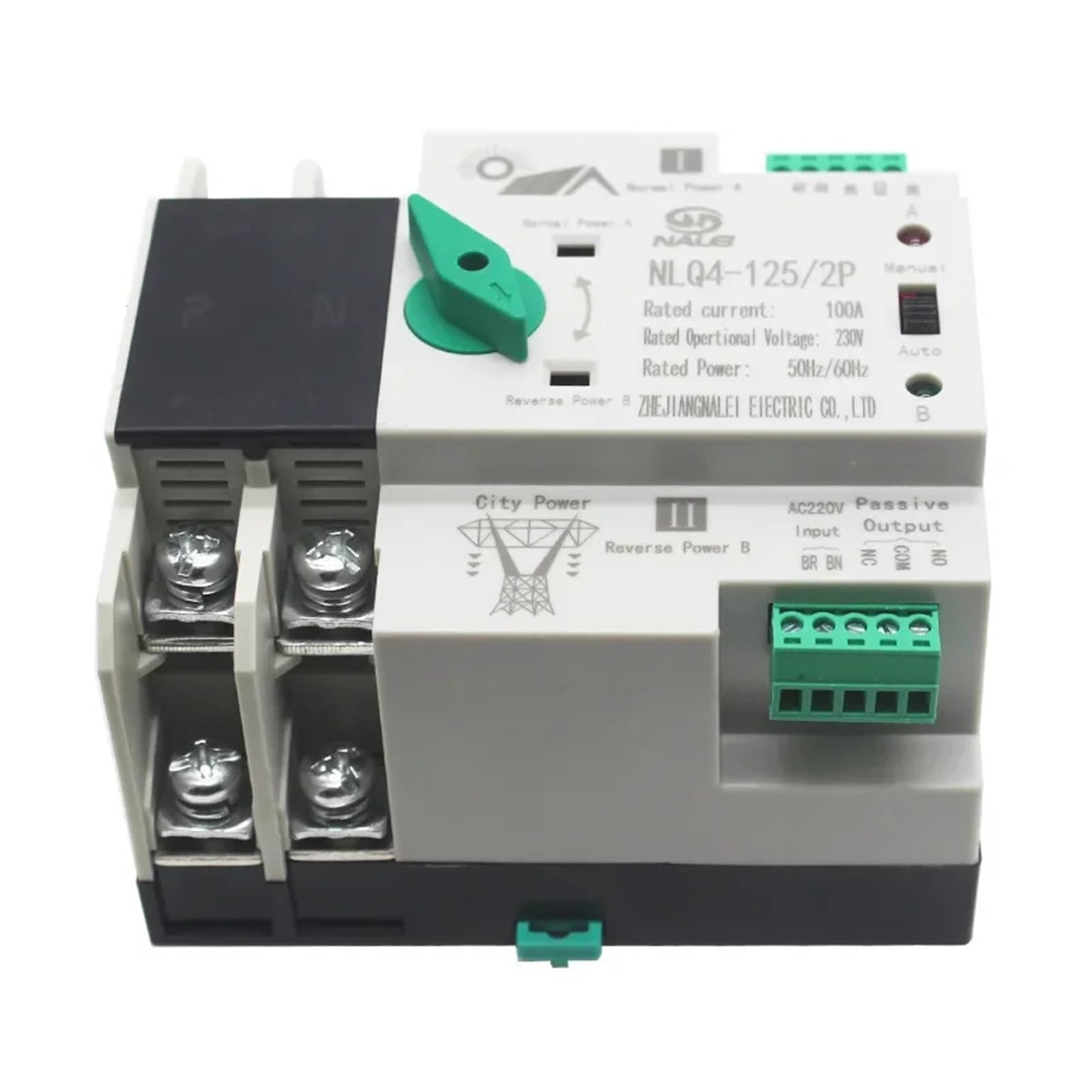 Fuente de alimentación Inversor fotoico de 230V, modelo de conmutación de potencia continua, Doble potencia, interruptor de conversión automática NLQ4-125/2P 63A 100A 16A-125A(2P 100A)