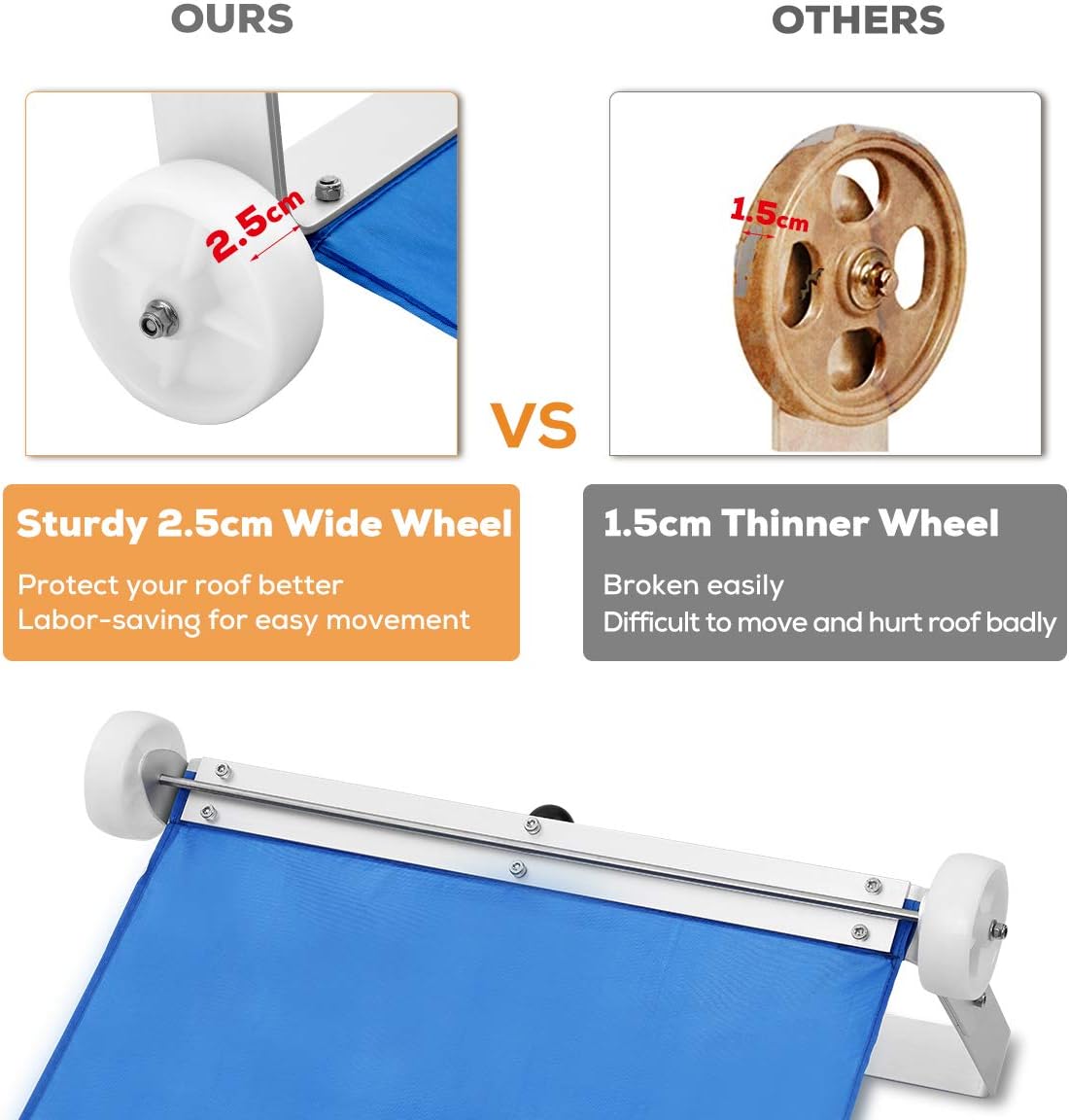 review myeasyzone Snow Roof Rake 4-20ft with Square Rake Head, Roof Snow Rake Removal Tool, 5-Section Aluminum Adjustable Pole with Anti-Skid Handle, Nylon Slide and Protection Wheels for Rooftop Snow