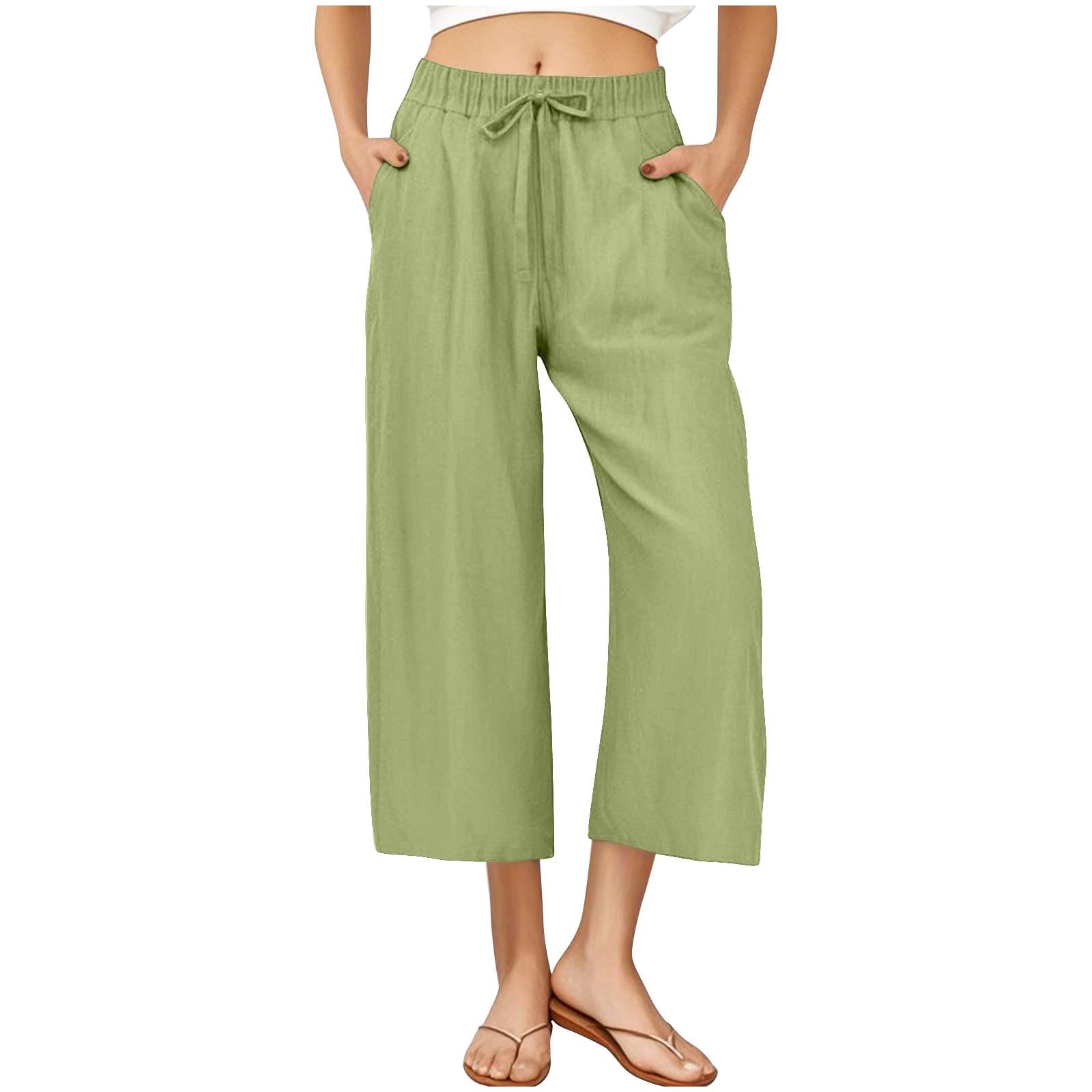 RLEHJN Damen Hosen,Weite Lose Gerade Geschnitten Palazzo Hose Hohe Taille Dehnbar Lounge Elegante Freizeithose Einfarbig Jogginghose Sommer Strandhose Freizeithose Stoffhose mit Tunnelzug und Taschen