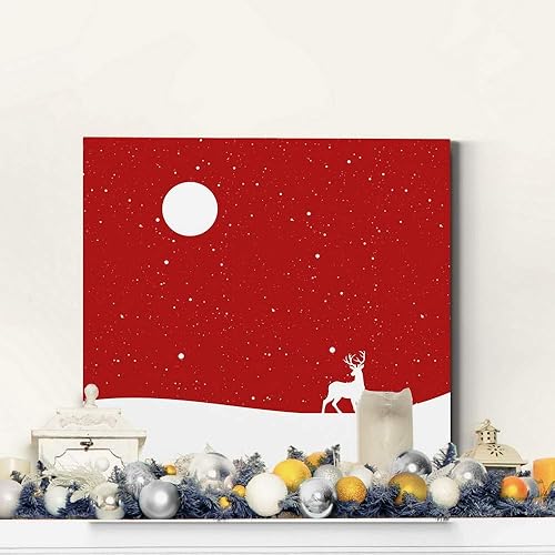 Miniatura 3 de Renditions Gallery Noche estrellada (1) arte de pared, decoraciones de Navidad e invierno, decoración de reno blanco y rojo, decoración en lienzo de