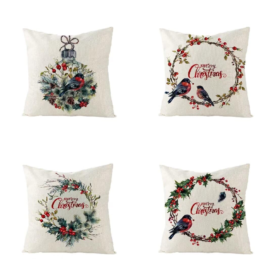 Funda de Almohada 50x50 cm Pájaro Fundas Cojines Sofa Juego de 4 Funda Cojin Super Suave Almohada Cojin, Navidad Funda Cojines Cama con Cremallera Oculta Cojines Grandes para Sala de Estar Sofá R227