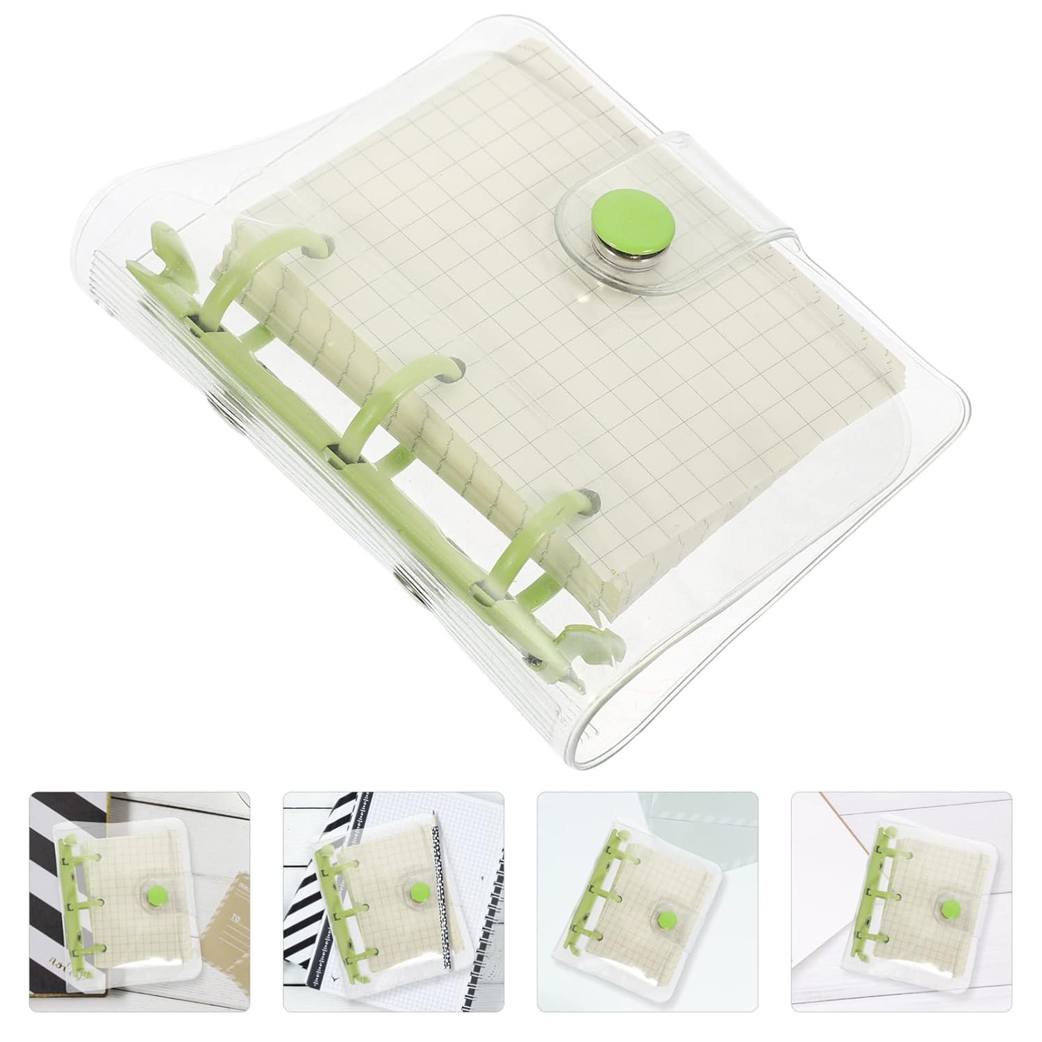 Operitacx Multi-function Transparent Loose-leaf Notebook Mini Practical Notepad Button Closure for Journaling Planning and Note-taking for School Office and Personal Use
