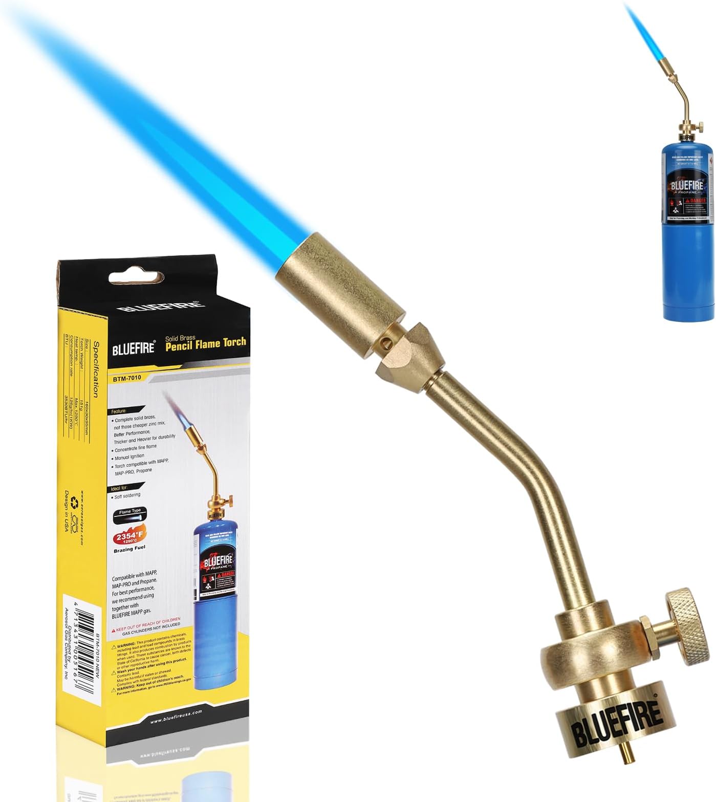 MR. TORCH Solid Brass Jumbo Pencil Flame Gas Welding Torch Head Nozzle, Upgraded Full Metal Version, Fuel by MAPP/MAP Pro/Propane, CSA Certified (Torch Only)