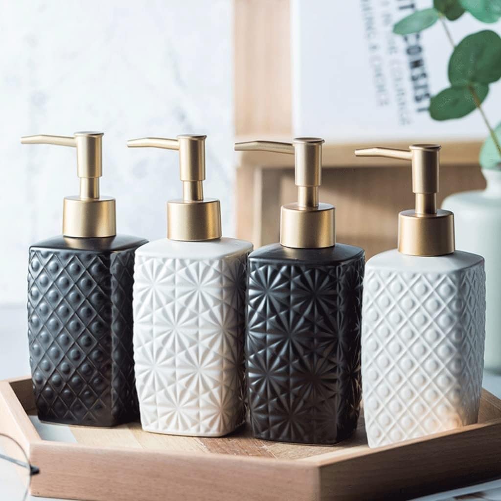 Bagno Elegante in Ceramica con Motivo Tridimensionale da 310 ml/10,1 Once s(B Black,DOT Pattern)