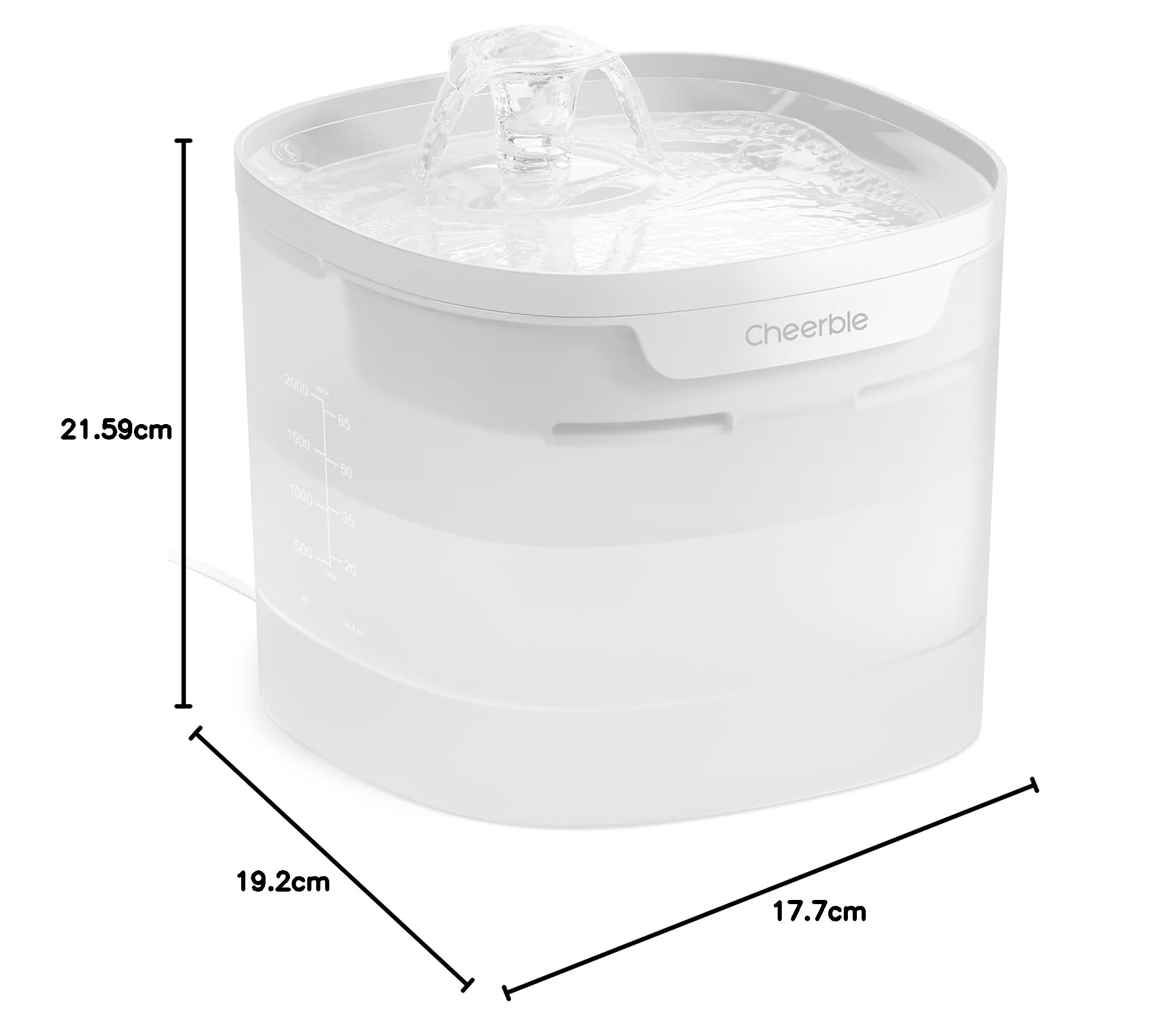 Cheerble E1 Lite Fuente de Agua para Gatos 2L - Ultra Silenciosa Sin Bomba con Tecnología MagDrive™ - Filtro de Carbón Activado - Fuente de Agua con Base Separada - para Múltiples Mascotas