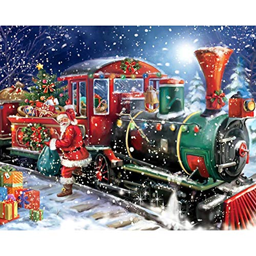 Abillyn 5D Diamond Painting Kits Full Drill, Santa Claus and Train Christmas Diamond Art for Adults Kids