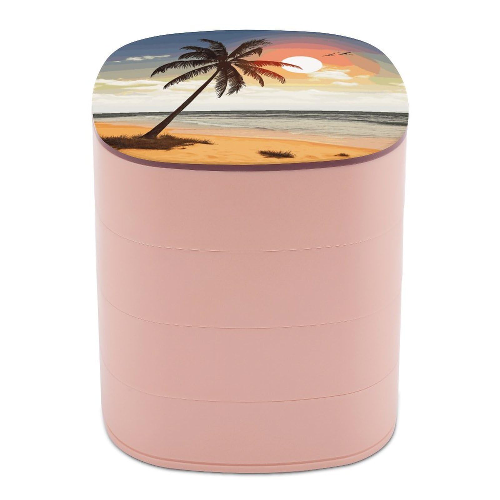 FekiLoot Palm Tree on Beach Jewelry Box 4-Layers Rotatable Jewelry Organizer Storage Box with Mirror Cute Travel Jewelry Case Portable Earring Holder Organizer for Ring Necklace Bracelet