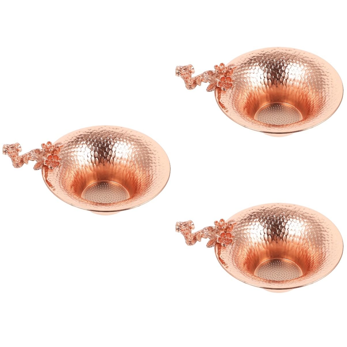 OUNONA 3piezas Colador De Té De Cobre Chic Para Infusiones De Sueltas Filtrador De Té Resistente y Reutilizable Diseño De Flor De Ciruelo y Decoración Del Hogar