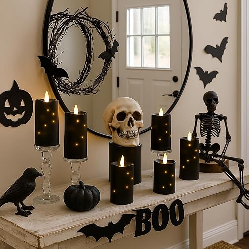 Miniatura 5 de Velas de color marfil sin llama con cadena de luces integradas, velas a pilas con control remoto, 5 velas LED parpadeantes, velas eléctricas de