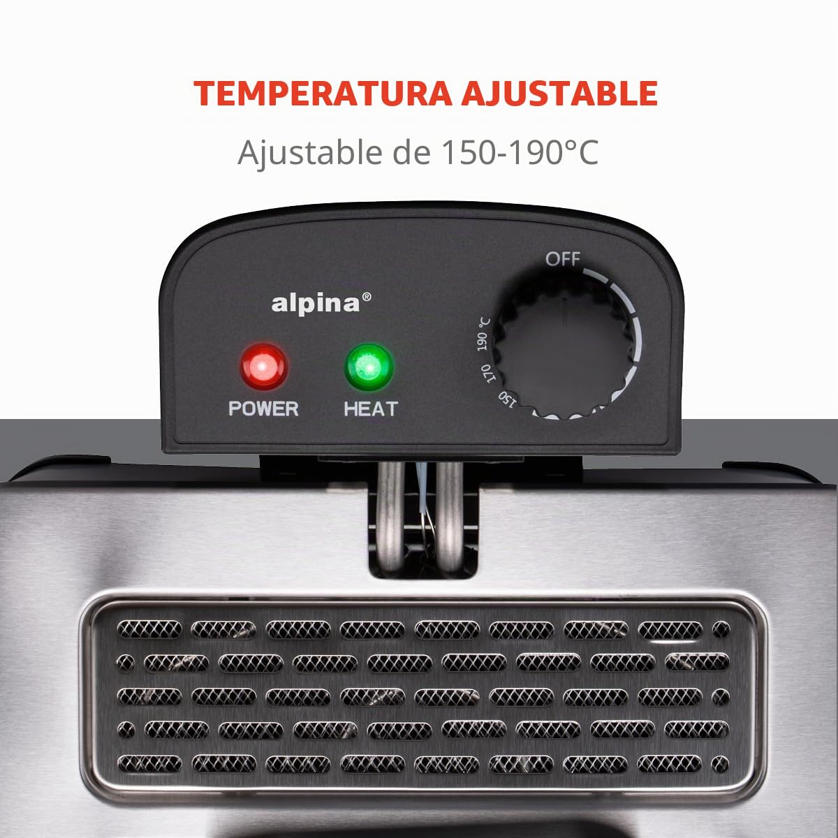alpina Freidora 5 litros - Freidora con grasa - Freidora aceite 200W - Dos cestas de freír - Temperatura ajustable - para 4 a 6 personas - 275 x 215 x 305 mm - Metal - Negro/Plata