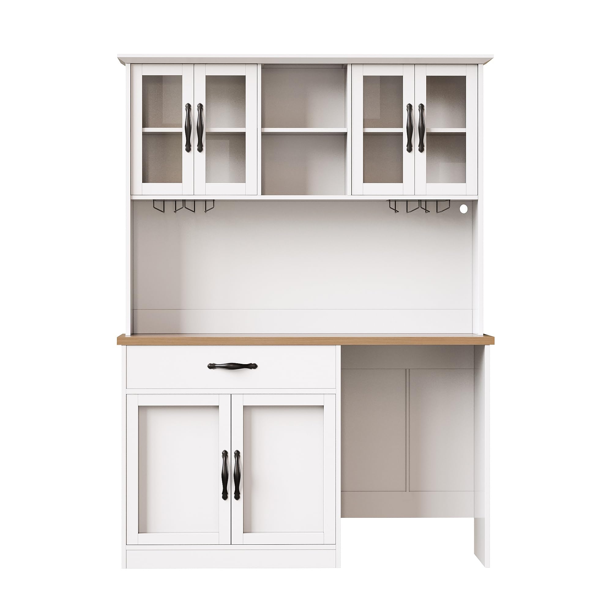 Armadio da cucina da 140 cm con carrello, armadietto alto, bianco, 140 x 38 x 180 cm, dispensa con mensola per bicchieri da vino e scaffale per vino, credenza per soggiorno, sala da pranzo