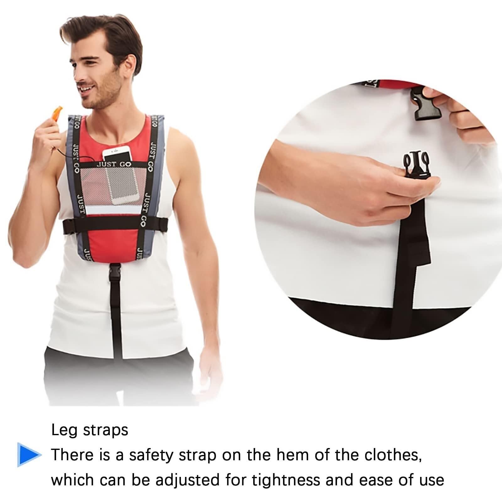 Kayak Vest für Erwachsene mit Beinschlaufen und Pfeife, Kayak Vest für Kajakfahren, Surfen und Bootfahren für Männer und Frauen bis 104 kg