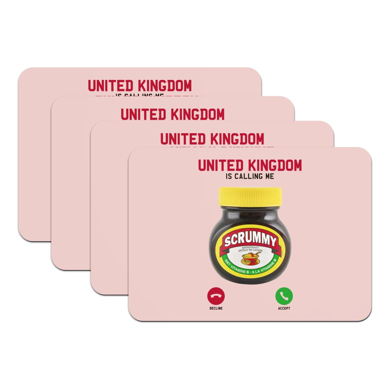 Sets de table rose grand format lot de 4 dessous en caoutchouc motif United Kingdom is Calling Me