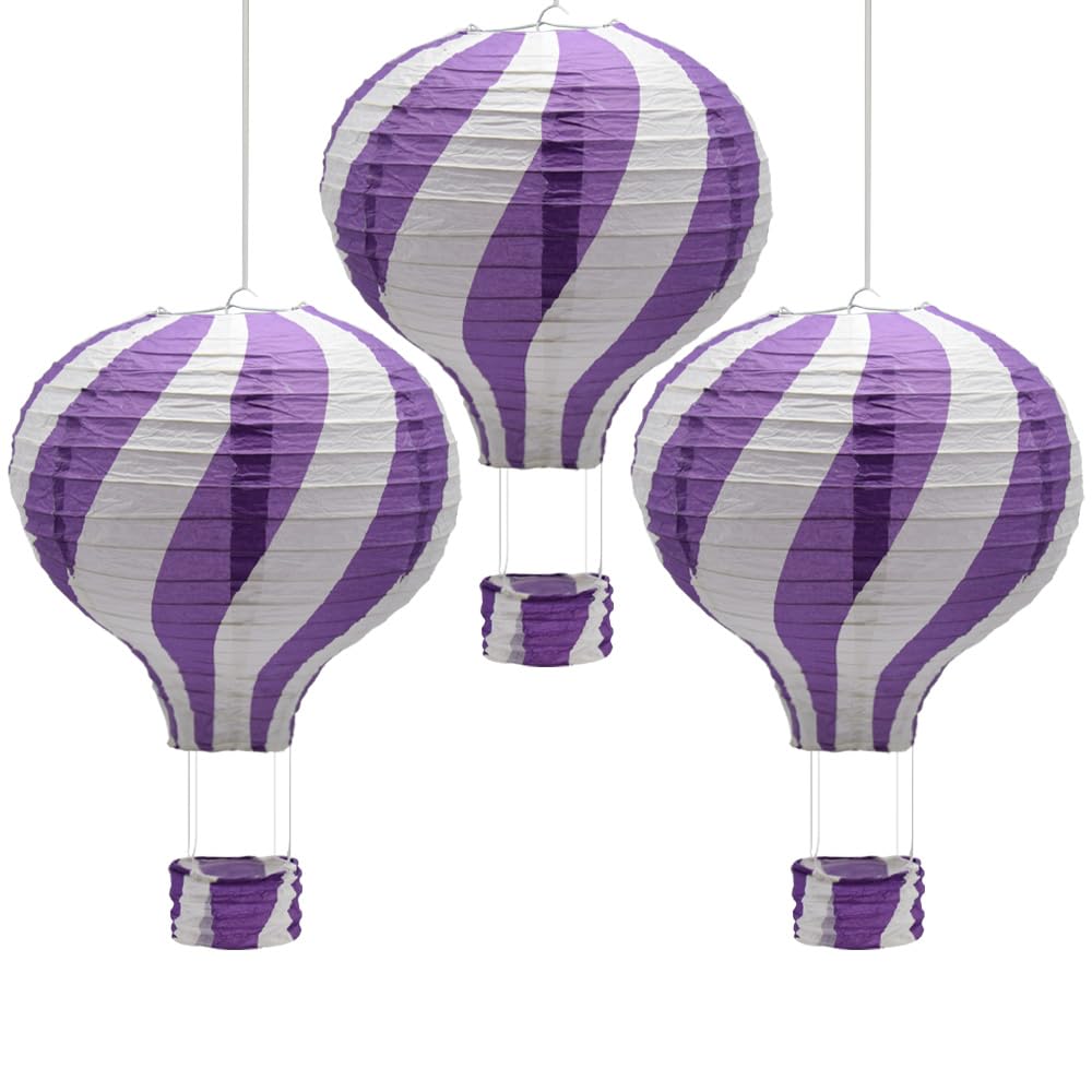 CEEYSEE 3 Stück Hängende Heißluftballon 30cm Bunt Papier Ballon Lampions mit Gondel Falten Papierlaterne für Hochzeit,Party Dekorationen (Lila/RQZIS)