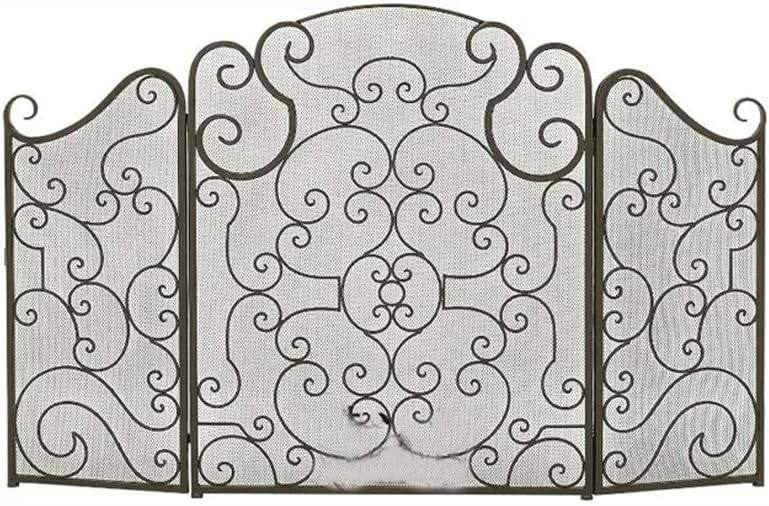 Fireplace Screen Fireplace Screen 3 Panel Ornate Wrought Iron Black Metal Fire Place Standing Gate Simple Design Fireplace Screen (Red Copper)